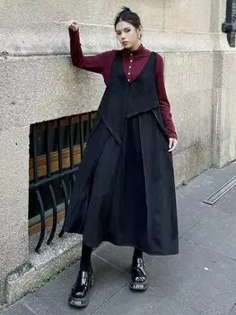 XITAO свободный винтажный однотонный комплект из двух частей GJ1102 One Size чёрный