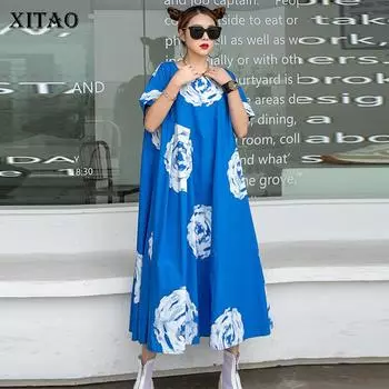 XITAO Tide Большие размеры платья с принтом женская одежда летняя новая мода свободный пуловер платье с короткими рукавами ZY6167