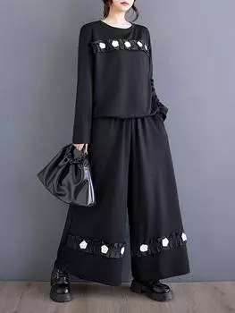 XITAO трехмерный цветочный сплайсинг женские брюки комплект LJ1087 One Size чёрный