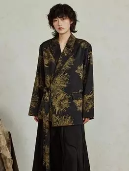 Xitao Винтажная куртка-пальто с цветочным принтом на шнуровке ZYY1039 L чёрный