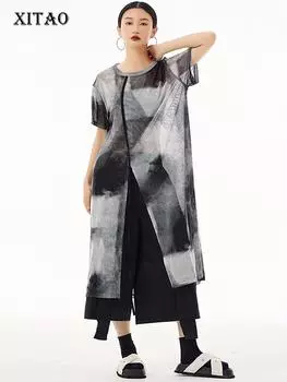 XITAO Винтажное повседневное женское прозрачное платье с разрезом по бокам WLD20212 One Size чёрный