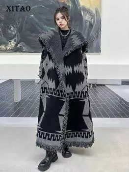 XITAO Вязание длинных свитеров с кисточками Кардиган ZZ0310 One Size чёрный