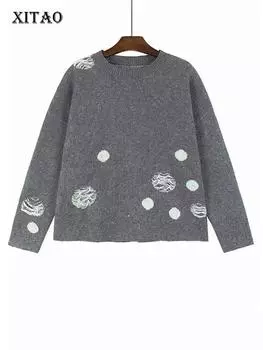 XITAO Вязаные свитера Свободные повседневные модные простые женские свитера в горошек DMJ3144 One Size чёрный