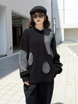 XITAO Вязаные свободные пуловеры контрастного цвета LJ1093 One Size чёрный