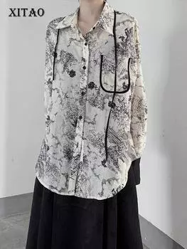 XITAO винтажная свободная рубашка с длинным рукавом, модный лоскутный женский новый топ WLD20155
