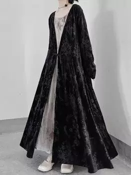 XITAO винтажный однотонный женский тренч с ажурным швом ZYY1032 One Size чёрный