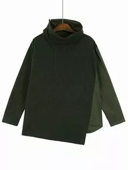 XITAO водолазка с асимметричными складками, свободные однотонные женские топы с длинными рукавами, повседневные HQQ1851 One Size чёрный