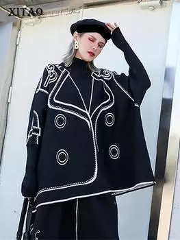 XITAO водолазка вязаный свитер спереди отрицательная сторона два способа одевания WMD4018 One Size чёрный