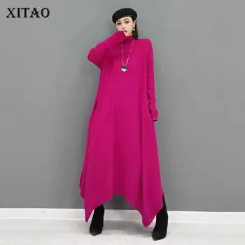 XITAO вязаные платья с неровным подолом, европейская осенняя новая мода, темпераментная, свободная повседневная женская одежда WMD3457 One Size синий