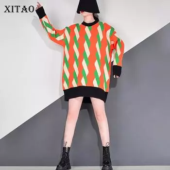 XITAO вязаный свободный модный женский свитер с длинным рукавом ZY2514