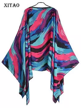 XITAO Женская блузка с рукавом «летучая мышь» и принтом, свободный повседневный топ GJ1048