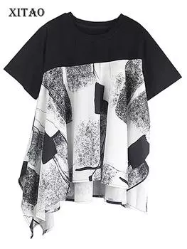 XITAO Женская футболка с короткими рукавами и круглым вырезом нестандартной формы GJ1020 One Size белый