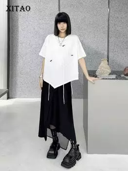 Xitao Женская футболка с нерегулярными кисточками, модный повседневный новый женский топ HQQ2319 One Size белый