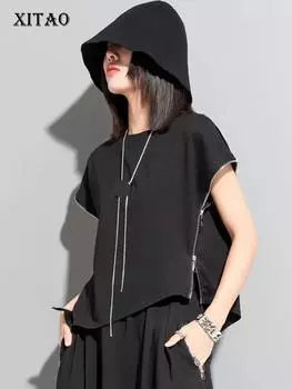 XITAO Женская модная однотонная асимметричная футболка WLD11216