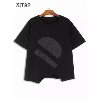 XITAO женская однотонная футболка с коротким рукавом и круглым вырезом в стиле пэчворк LYD1726