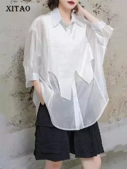 XITAO Женская рубашка сплошной цвет в стиле пэчворк с половиной рукавом свободные новые топы WLD20166
