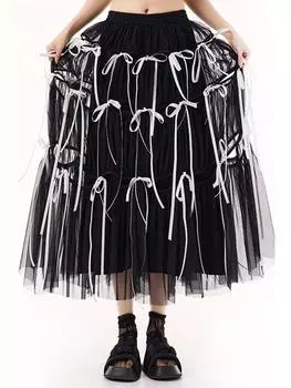 Xitao Женская юбка в сеточку контрастного цвета в стиле пэчворк GMM1368 One Size белый