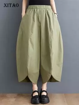 XITAO женские широкие брюки нерегулярной однотонной плиссированной длины брюки WLD16705 One Size чёрный