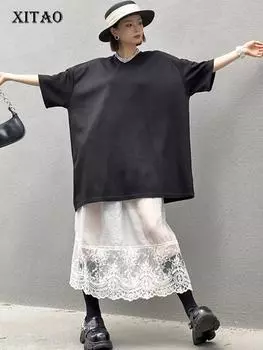 XITAO женский комплект свободная футболка кружевная юбка А-силуэта комплект из двух предметов ZY8860