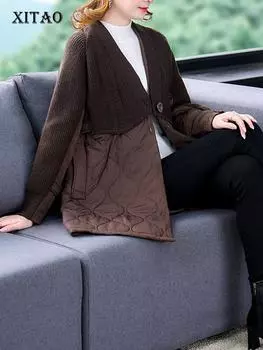 XITAO женский плащ с v-образным вырезом в стиле пэчворк FBB1618 L коричневый