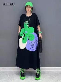 XITAO женский повседневный пуловер с принтом, модное свободное платье HQQ0705