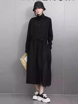 Xitao Женское платье из асимметричного кружева в стиле пэчворк GMM1145 One Size чёрный