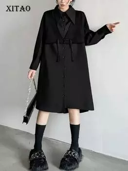 XITAO женское платье с нерегулярными пуговицами и кисточками, накладное свободное женское платье HQQ1791 One Size чёрный
