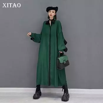 XITAO женское платье с рюшами модное повседневное с длинным рукавом WMD2200 One Size синий