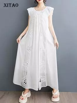 XITAO женское повседневное платье без рукавов с вышивкой DMJ4137 One Size белый