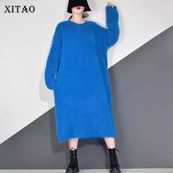XITAO женское повседневное платье с длинными рукавами ZY1805 One Size синий
