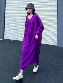 Женское трикотажное платье-свитер XITAO с V-образным вырезом LYD1455 One Size чёрный