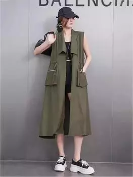 Xitao Жилет без рукавов с карманом и открытой строчкой GMM1370 One Size чёрный