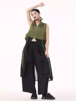 Xitao Жилет без рукавов в сетку с застежкой-молнией и асимметричным узором GMM1366 One Size чёрный