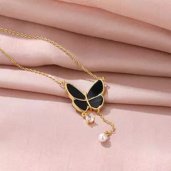 Xiu Кисточка Бабочка Ожерелье Женское Премиальное Чувство Простое Повседневное Циркон Жемчужная Подвеска