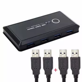 xiwai JSER KVM USB или USB-переключатель-селектор 2 порта, общий доступ к 4 устройствам для ПК, клавиатуры, мыши, сканера, принтера 2.0 3.0 (USB 3.0) чёрный