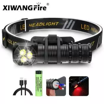 XIWANGFIRE T300 налобный фонарь 3 светодиода 18650 магнитный USB перезаряжаемый налобный фонарь 1300лм фонарик налобный фонарь магнитный задний колпачок рабочий свет