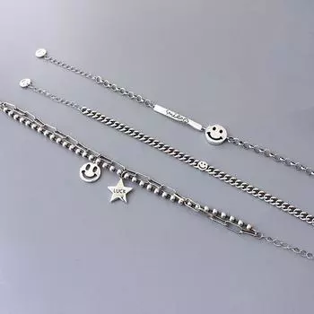 xiyanike Модный браслет серебряного цвета для женщин, винтажные браслеты ручной работы, большие, средние и маленькие, с улыбающимся лицом, простые ювелирные изделия, подарки на день рождения, одежда на каждый день