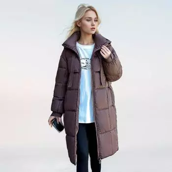 Xiyin Explosive Hooded Clothes Women s Winter Clothes New Medium and Long Knee Thickened Cold-resistant Jacket M