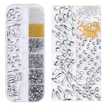 Xiyin Hot-Selling 12-Grid Nail Art Diamond Jewelry Set, Nail Art Flat-Bottomed Diamond Glass Rhinestone Special-Shaped Diamond Steel Ball Combination