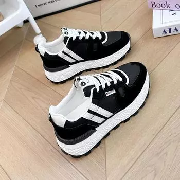 Xiyin представляет корейскую версию новых кроссовок Forrest Gump для женщин 2025 года, кроссовки для бега на весну, повседневная обувь, увеличенная высота платформы J6107 35 чёрный