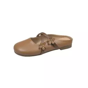 Xiyu bag head half slippers women s 2025 new French round head flat bottom sandals wear Mary Jane Muller shoes versatile 35