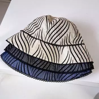 Xiyu Chic Ins Holiday Художественная полосатая кружевная солнцезащитная женская кепка-ведро для рыбалки head size 57cm