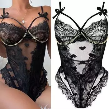 Xiyun европейский и американский сексуальный кружевной полый цепочный прозрачный страстный соблазн сетчатый забавный цельный купальник модный S