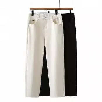 XL-5XL Большие размеры Женская одежда Джинсы Женские джинсы с высокой талией Широкие женские эластичные джинсовые брюки Мешковатые джинсы Белые Черные 5XL чёрный