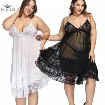 XL-5XL нижнее белье для женщин кружевная сорочка с V-образным вырезом ночная рубашка сексуальная ночная рубашка XL чёрный