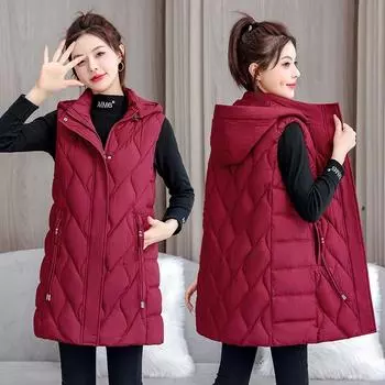 XL-5XL Осенне-зимняя шапка-пуховик из хлопка для женщин большого размера, утолщенный жилет, куртка для верховой езды XL чёрный