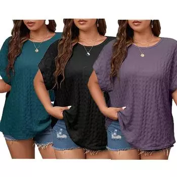 (XL~5XL) Повседневные свободные однотонные женские летние топы с короткими рукавами и круглым вырезом в сетку, летучая мышь с короткими рукавами, дышащие легкие мягкие удобные топы для работы плюс XL