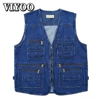 XL-5XL уличная мужская джинсовая куртка больших размеров большого размера, мужское повседневное пальто, жилет без рукавов со многими карманами, весенне-осенний портативный свободный жилет, одежда XL синий