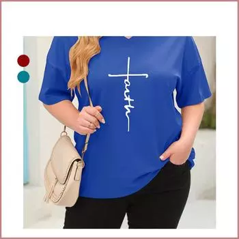 (XL~5XL) Женская однотонная свободная футболка с коротким рукавом с буквенным принтом и v-образным вырезом, летняя повседневная дышащая легкая футболка с короткими рукавами для работы, отдыха, плюс топ XL темно-красного