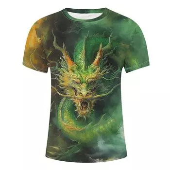 XL-7XL Большие размеры Футболки с принтом животных и драконов Трендовый топ с 3D цифровой печатью Мужская женская повседневная футболка с круглым вырезом и короткими рукавами S